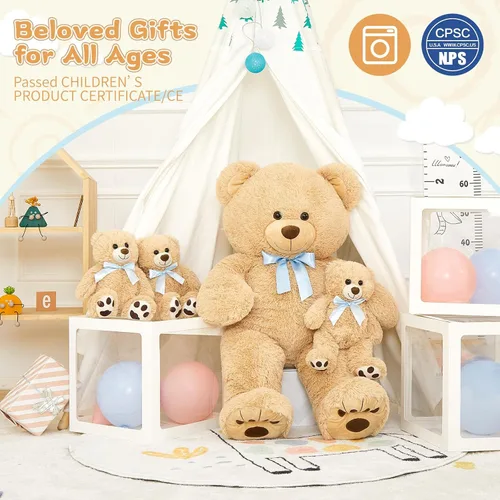 Vista 4 de MorisMos Oso de Peluche Gigante Animal de Peluche con Osos Bebé, 35.4'' Oso Grande de Peluche Mamá, 3 Pequeños Osos de Peluche Animales de Peluche a