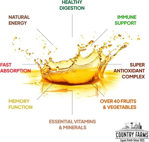 Vista 3 de Country Farms Multivitamínico líquido, vitaminas y minerales para apoyo inmunológico y energía, mezcla de hierbas, vegano, multivitamínico