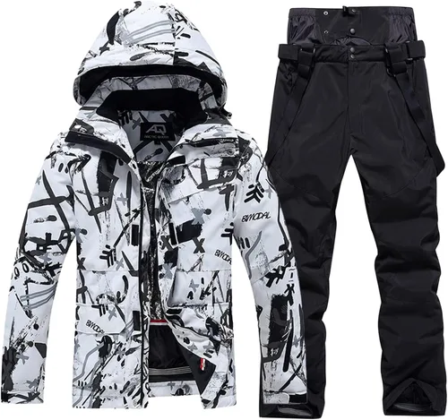 Vista 9 de Conjunto de chaqueta y pantalón de esquí para hombre, trajes de esquí impermeables para hombre, chaqueta de snowboard, traje de nieve cálido