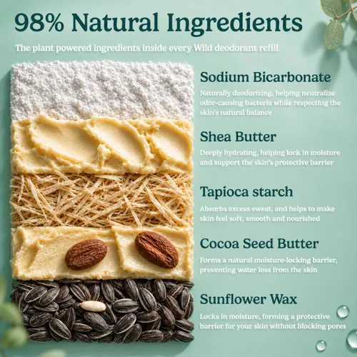 Vista 4 de Wild - Kit de inicio recargable de desodorante con estuche de agua y recarga perfumada de pomelo rosa y lima 1.4oz - Sin aluminio - Protección