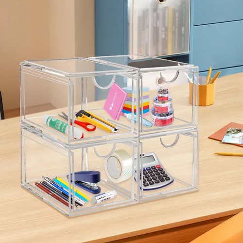 Vista 6 de AMEITECH - 2 unidades de organizador de cajones transparentes y apilables, organizador de maquillaje para el baño, contenedores de almacenamiento