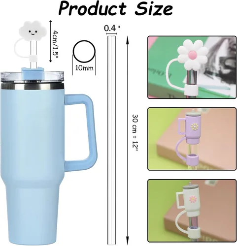 Vista 2 de Repuesto de popote para accesorios de copa Stanley, 6 fundas de popote para 6 popotes reutilizables, bonitas fundas de silicona para tapas Stanley