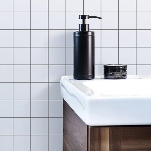 Vista 9 de Dispensador de jabón de acero inoxidable para baño, diseño plano negro mate, bomba de metal, dispensador de jabón líquido de manos a prueba de óxido