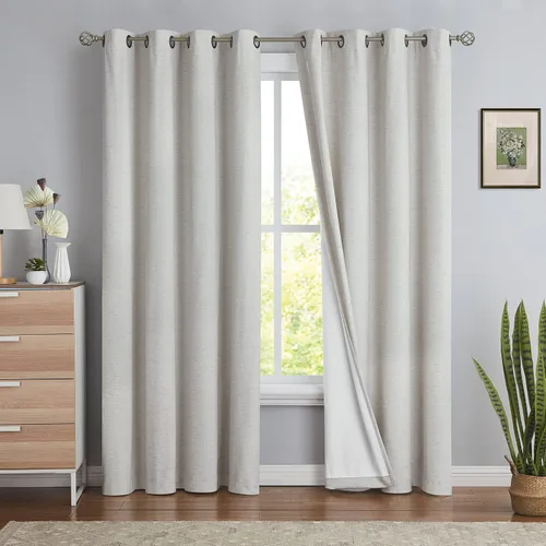 Vista 9 de Jubilantex Cortinas opacas 100% con revestimiento de lino, paneles de cortina texturizados de lino gris, 84 pulgadas de largo para dormitorio, sala