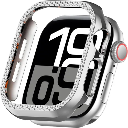 Vista 11 de Miimall Funda protectora de diamantes de imitación para mujer, compatible con Apple Watch 11/10 de 1.654 in, protector de marco de policarbonato