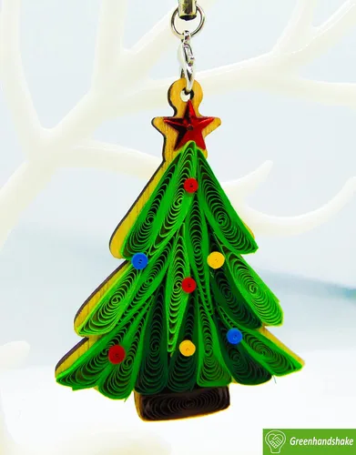 Vista 2 de Árbol de Navidad, decoración del hogar, decoración navideña, adorno hecho a mano, ornamento quilled, bolso, mochila, bolso, teléfono móvil