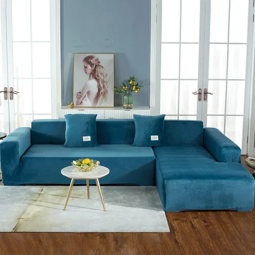 Vista 6 de LiveGo Fundas para sofá modular, 2 fundas de sofá en forma de L, fundas suaves para muebles con 4 fundas de almohada tipo L, fundas elásticas