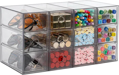 Vista 3 de Cajones de almacenamiento de plástico, organizador de suministros de oficina en casa para baño, cocina, despensa, barra de café, caja transparente