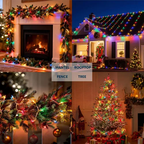 Vista 3 de Joiedomi Guirnalda de luces de Navidad para interiores, 200 (2 x 100) mini luces multicolor con cable blanco de 42.8 pies, decoración de iluminación