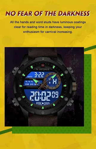 Vista 7 de NAVIFORCE Reloj digital militar para hombre, movimiento de cuarzo japonés, analógico, resistente al agua, reloj deportivo de cuero multifuncional