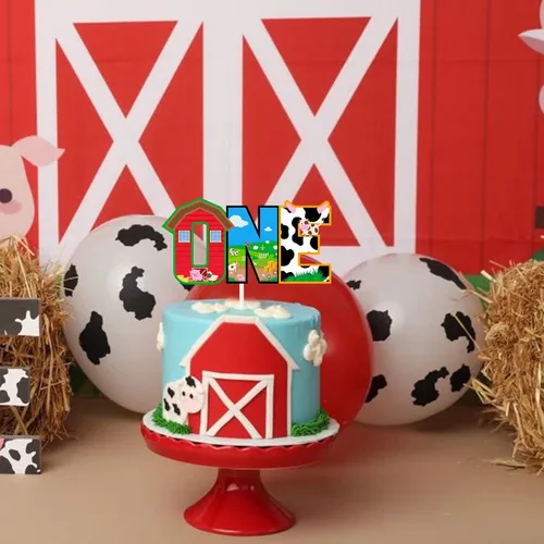 Vista 4 de Decoración de pastel de vaca de granja con temática de animales de vaca para el primer cumpleaños, decoración de pastel de aniversario de un año