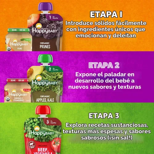 Vista 6 de Happy Baby Organic Stage 2 - Alimento para bebés con peras y ciruelas pasas, 4 onzas