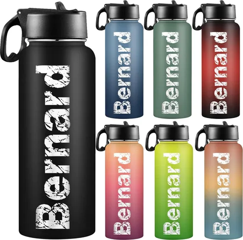Vista 18 de Botellas de agua personalizadas para niñas, de acero inoxidable con aislamiento de doble pared con pajita, botella de agua de color degradado