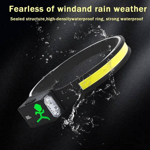 Vista 5 de Linterna frontal LED recargable, sensor de movimiento de 230°, faros delanteros para frente, luz de casco duro para adultos, linterna LED