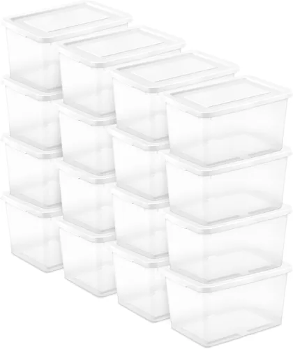 Vista 29 de Sterilite - Paquete de 12 cajas de almacenamiento apilables con tapas a presión; contenedor organizador de plástico resistente para armario, baño