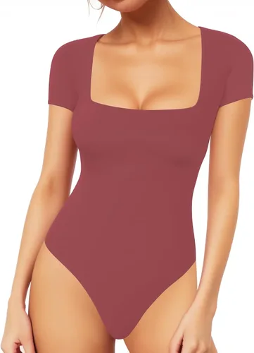 Vista 170 de MANGOPOP - Body de manga corta con cuello cuadrado para mujer