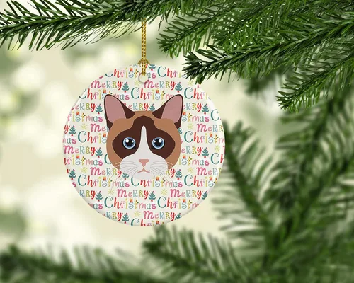 Vista 2 de Caroline's Treasures Adorno de cerámica de gato con raquetas de nieve, decoración colgante para el hogar, Navidad, vacaciones, fiesta, regalo, 3