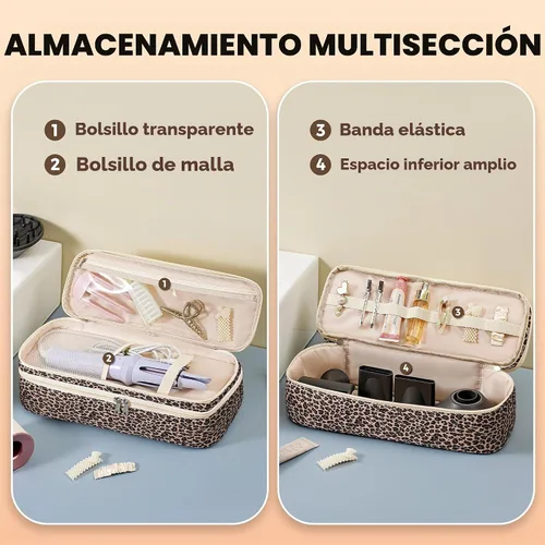 Vista 4 de Bolsa de viaje de herramientas para el cabello de doble capa para Leopardo marrón