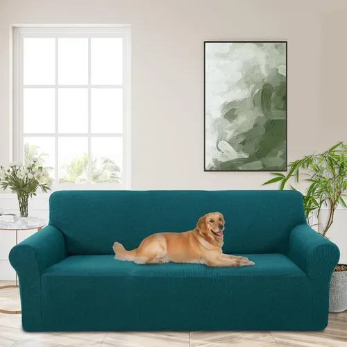 Vista 55 de Funda elástica para sofá, lavable, protector de muebles con espuma antideslizante y parte inferior elástica para niños, perros (sofá biplaza/beige)