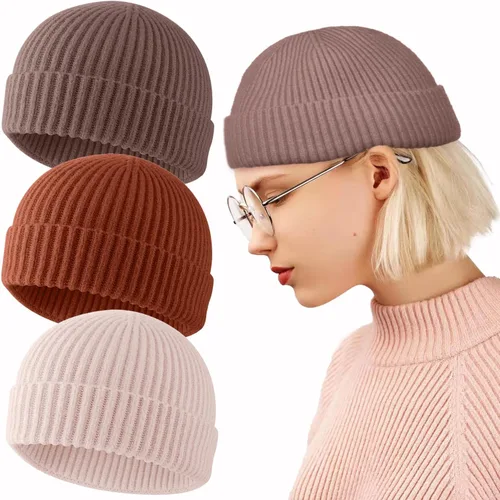 Vista 70 de ROYBENS Swag Wool Knit Cuff Short Fisherman Beanie for Men Women Winter Hat 1 albaricoque