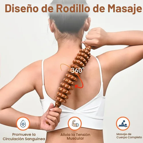 Vista 5 de Herramientas de masaje de terapia de madera, rodillo de masaje de madera, herramienta de drenaje linfático, rodillo de masaje muscular de madera