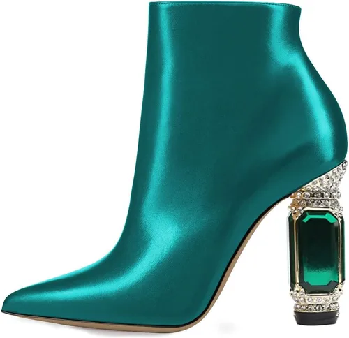 Vista 71 de FSJ Botas de tacón alto con punta puntiaguda para mujer, con tacón alto, con cremallera lateral brillante, estilo casual, para uso diario, zapatos