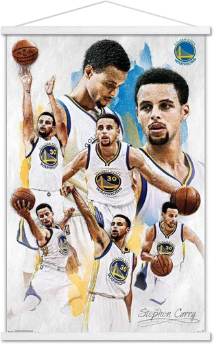 Vista 19 de Trends International NBA Golden State Warriors - Póster de pared de Stephen Curry 16, 14.725 x 22.375 pulgadas, versión enmarcada de madera