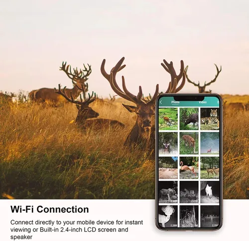 Vista 4 de Cámara WiFi801Pro Trail 4K/30MP con visión nocturna, conectividad WiFi Bluetooth, movimiento activado impermeable, gran angular de 120° para caza
