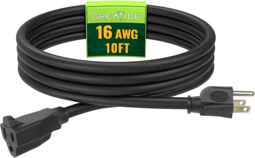 Vista 11 de Cable de Extensión de 6 Pies, Cables Eléctricos Impermeables para Exteriores 16/3 SJTW Negros, Cable de Energía de 13 AMP con 3 Clavos Ideal