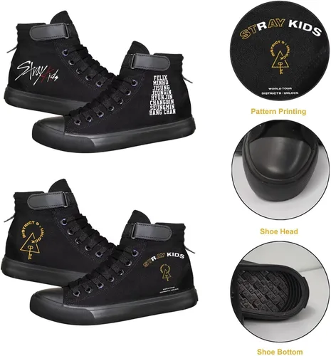 Vista 2 de KPOP Stray Kids Merch - Zapatos deportivos Bang Chan Lee Know ChangBin Han I.N Felix HyunJin Seungmin Hiphop Zapatos de lona de caña alta