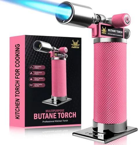 Vista 16 de RAVS Encendedor de butano, soplete de cocina recargable con llama ajustable y hebilla de seguridad, mini linterna de metal premium para hornear