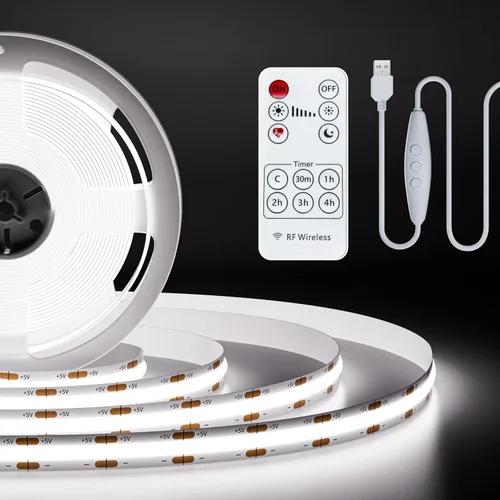 Vista 14 de PAUTIX Tira de luz LED COB USB de 5 V, 6.56 pies/6.6 ft, 1200 lm, regulable, 640 LED, 2700 K, blanco cálido, CRI90+ con retroiluminación de TV