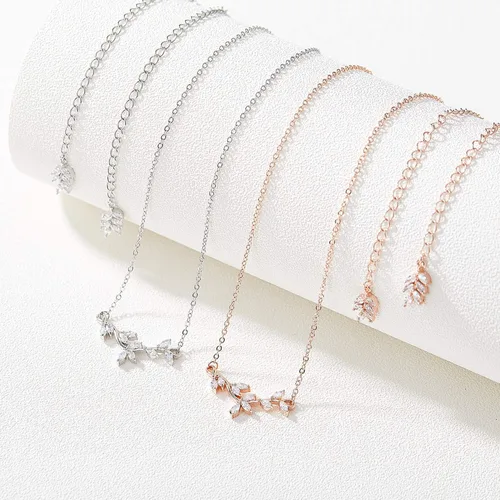 Vista 6 de SWEETV Collar de cristal para novia de boda para novias, collar con colgante de espalda delicada de vid de circonita cúbica para mujer, regalo