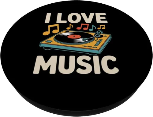 Vista 2 de I Love Music - Tocadiscos de vinilo retro con diseño PopSockets adhesivo PopGrip