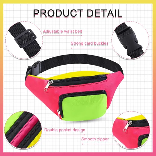 Vista 2 de Hicarer Accesorios de disfraz de los años 80 para mujeres y niñas, cangurera retro neón, calcetines largos para fiestas de los años 80 y 90