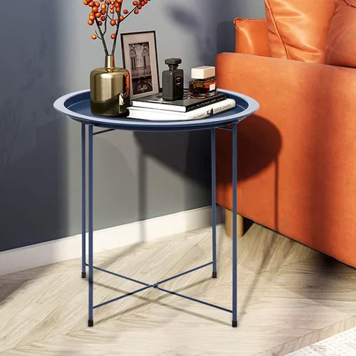 Vista 7 de Mesa Auxiliar Metal Small Side Table Round Storage Sofa End Table with Detachable Tray for Living Room Bedroom 47x50cm Sofa
