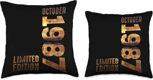 Vista 3 de Month October 1987 Retro Sunset 1987 Vintage 1987 Since 1987 Throw Pillow