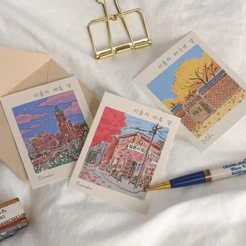 Vista 5 de Monolike Tarjeta Día a Día, 101 Seúl Doce Meses - Mezcla de 48 Mini Tarjetas Individuales, 24 sobres Paquete
