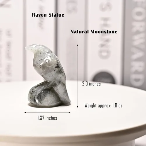 Vista 3 de Piedra lunar de cuervo de cristal natural de 2 pulgadas, escultura hecha a mano, estatua de bolsillo de guardián de la suerte, piedra curativa
