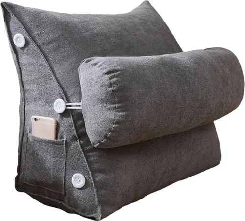 Vista 10 de Cojín de cuña para sofá cama con soporte para el cuello, almohada de apoyo para la espalda, almohadas de lectura para sentarse en la cama
