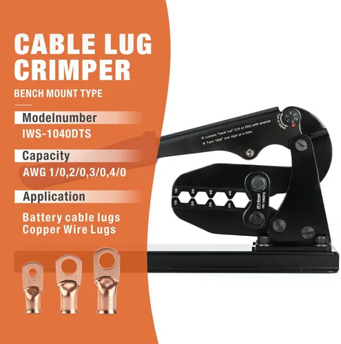 Vista 2 de iCrimp - Engarzadora de cable tipo montaje en banco para terminales de cable de batería y terminal de cable de cobre AWG 1/0, 2/0, 3/0, 4/0
