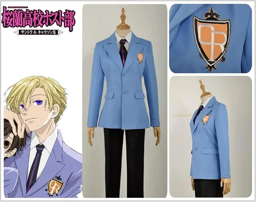 Vista 5 de Cos-Love Ouran High School Fujioka Haruhi Cosplay Disfraces, Uniforme para adultos Blazer Camisa Pantalones Tie Suit Halloween Dress Up