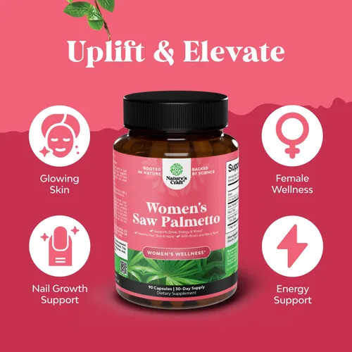 Vista 3 de Paquete de suplemento de palma enana americana y resveratrol para mujer, cápsulas de extracto de palma enana americana con raíz de maca y biotina