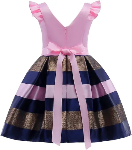 Vista 13 de NSSMWTTC 2-10T - Vestidos de rayas para niñas pequeñas, vestido de fiesta de boda de Navidad