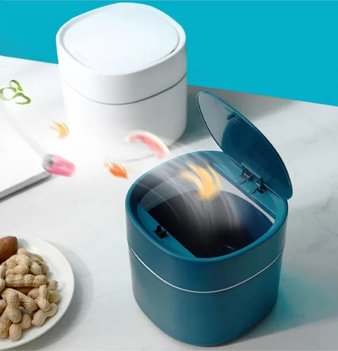 Vista 8 de LTWQLing - Bote de basura pequeño de plástico con tapa - Papelera emergente de 2 L para tocador de baño, escritorio, mesa o mesa auxiliar - Para