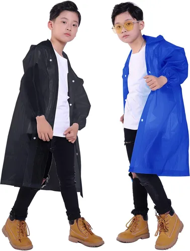 Vista 29 de Chaqueta de lluvia para niños, paquete de 2 ponchos de lluvia para niños, impermeables reutilizables para niños y niñas, impermeable, para exteriores