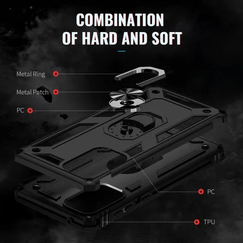 Vista 4 de Funda compatible con Xiaomi Redmi A1, compatible con Redmi A2 4G funda para teléfono con soporte de anillo 2 en 1, color negro