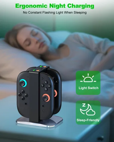 Vista 6 de Base de carga para Nintendo Switch 2 Joy-Con - Base de carga magnética 4 en 1 con luces indicadoras de estadoCarga rápida de 3 horas, cargador