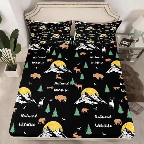 Vista 2 de Erosebridal Happy Camping - Sábana bajera ajustable individual para niños, diseño de animales del bosque del bosque, para bebés, niños y niñas