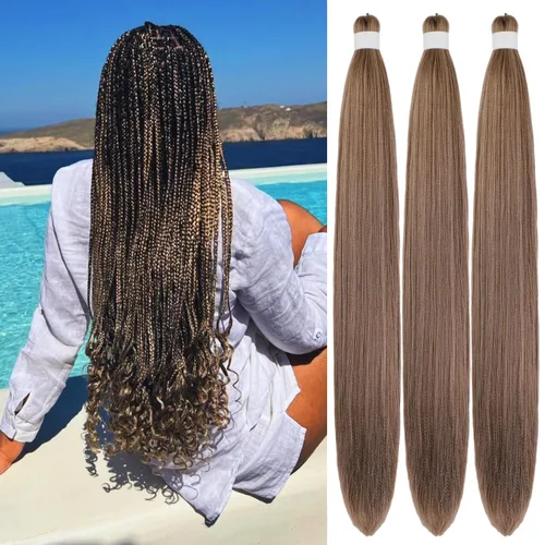 Vista 33 de Pelo corto negro trenzado preestirado de 14 pulgadas para trenzas sin nudos, pelo sintético 1B trenzado para trenzas Bob Box